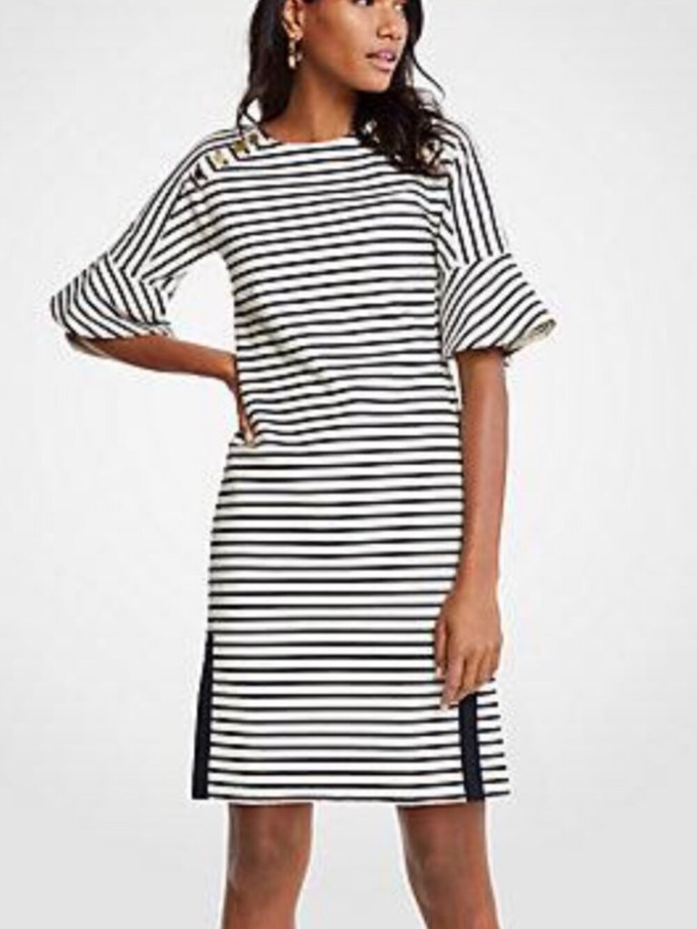 Ann Taylor Striped Fluted Sleeve Shift Dress LARGE